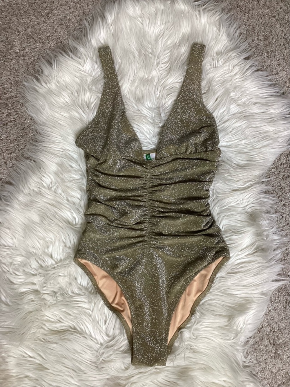 J. Crew Olive Green Metallic One-Piece Swimsuit 8